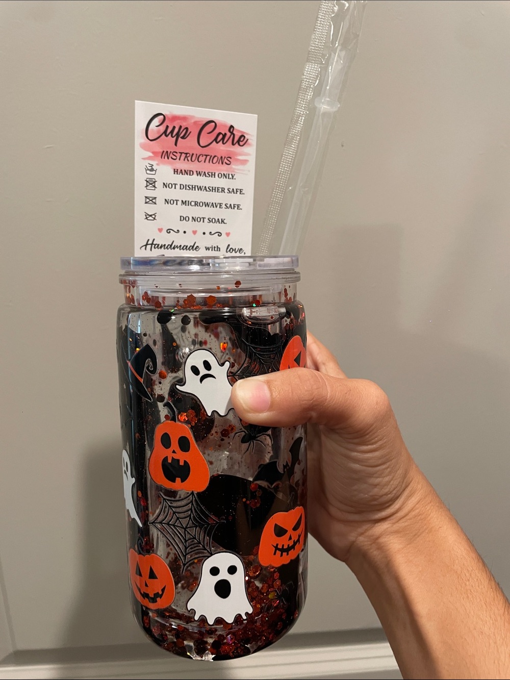 Halloween Ghost & Pumpkin Party Tumbler - Orange & White